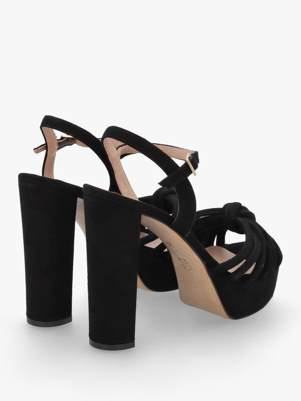Aknot Black Suede Platform Heeled Sandals
