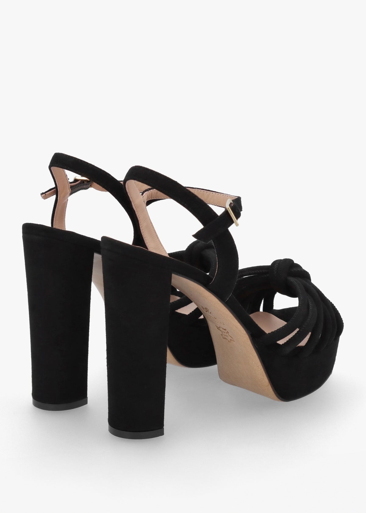 Aknot Black Suede Platform Heeled Sandals