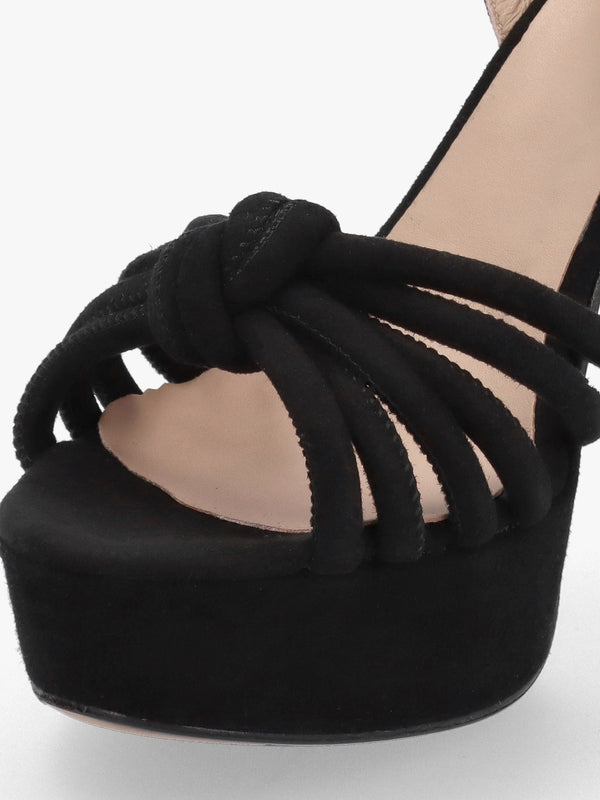Aknot Black Suede Platform Heeled Sandals