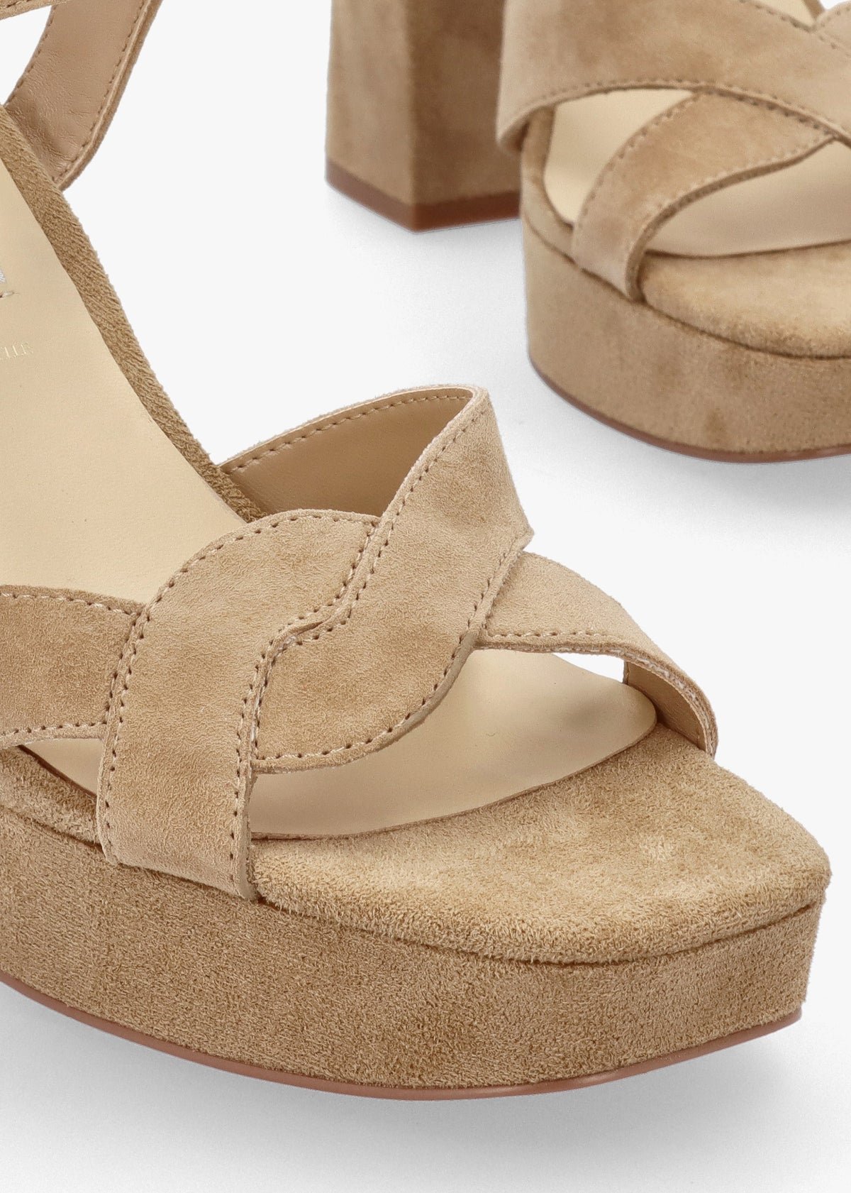 Villa Funsi Beige Suede Block Heel Platform Sandals