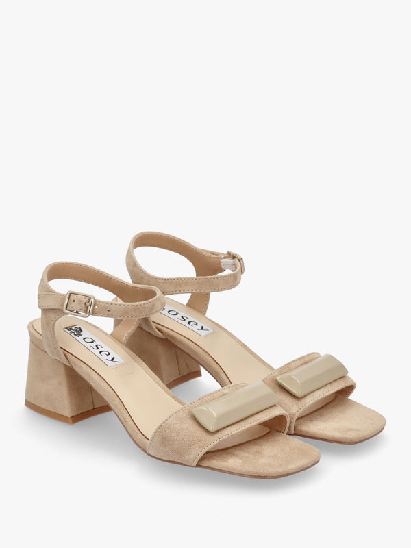Villa Surry Beige Suede Block Heel Sandals
