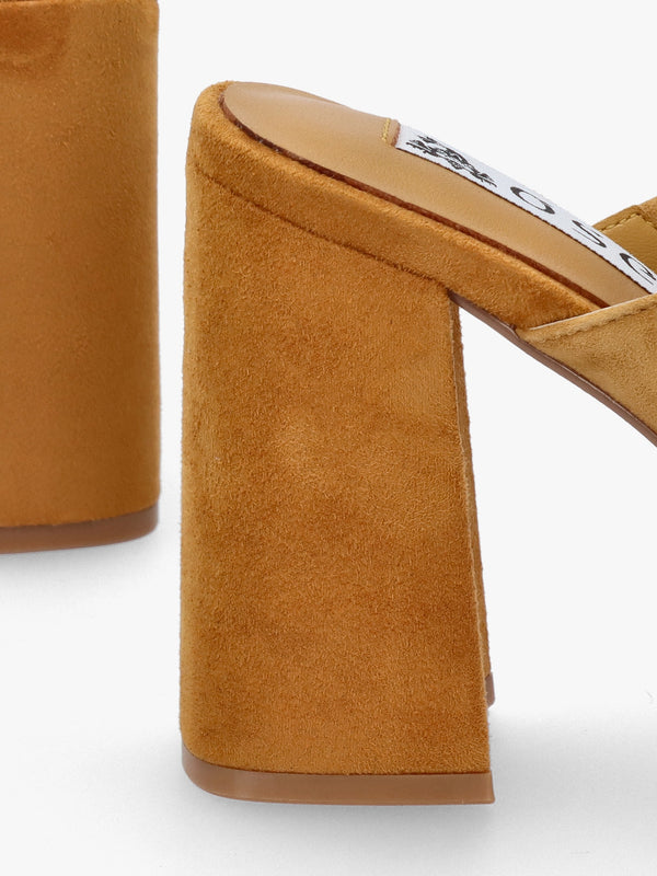 Villa Loki Mustard Suede Block Heel Mules