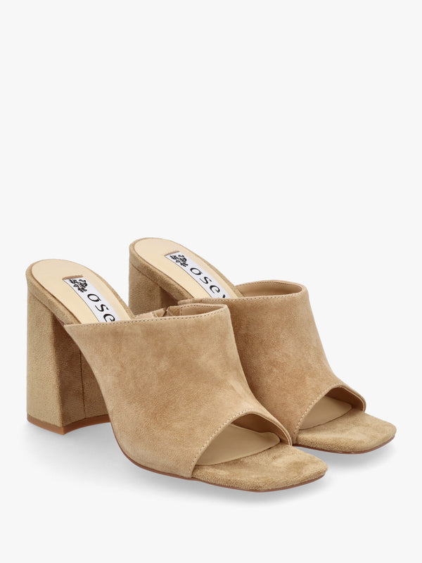 Villa Loki Beige Suede Block Heel Mules