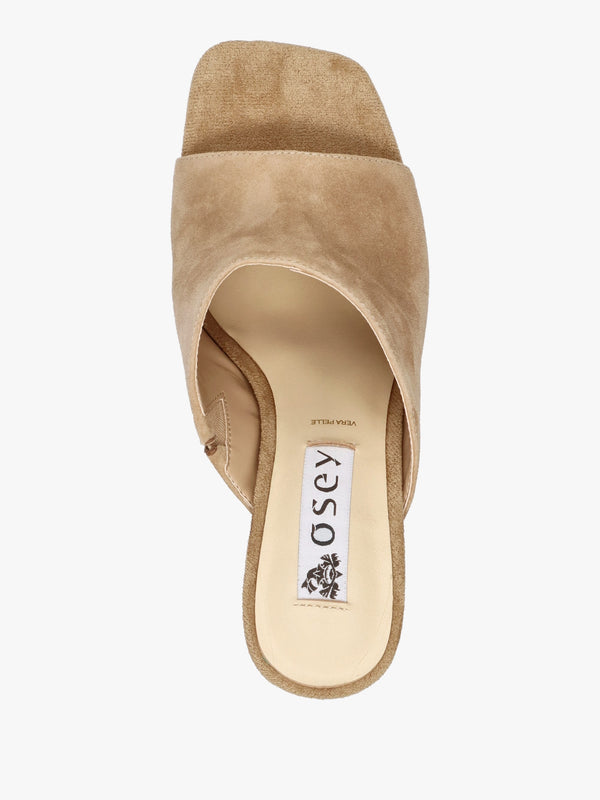 Villa Loki Beige Suede Block Heel Mules