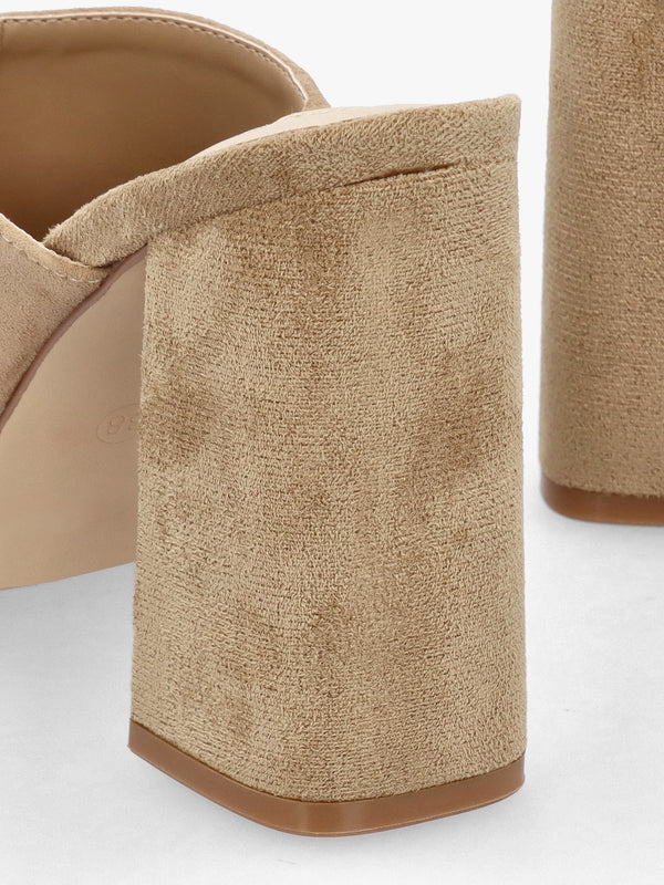 Villa Loki Beige Suede Block Heel Mules