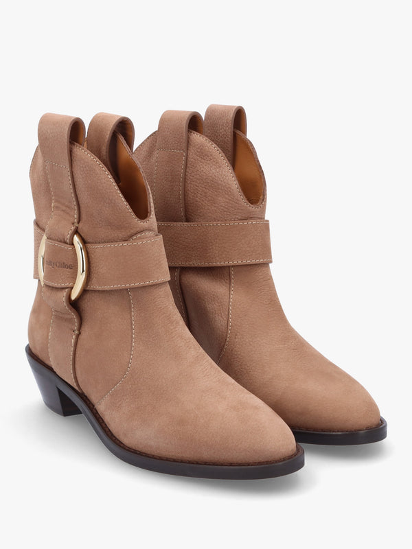 Dark Beige Nubuck Leather Western Cowboy Boots