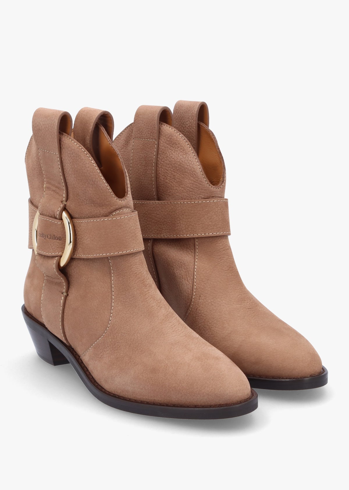 Dark Beige Nubuck Leather Western Cowboy Boots