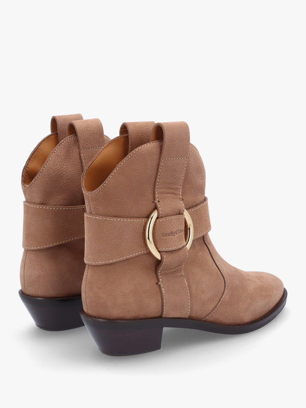 Dark Beige Nubuck Leather Western Cowboy Boots