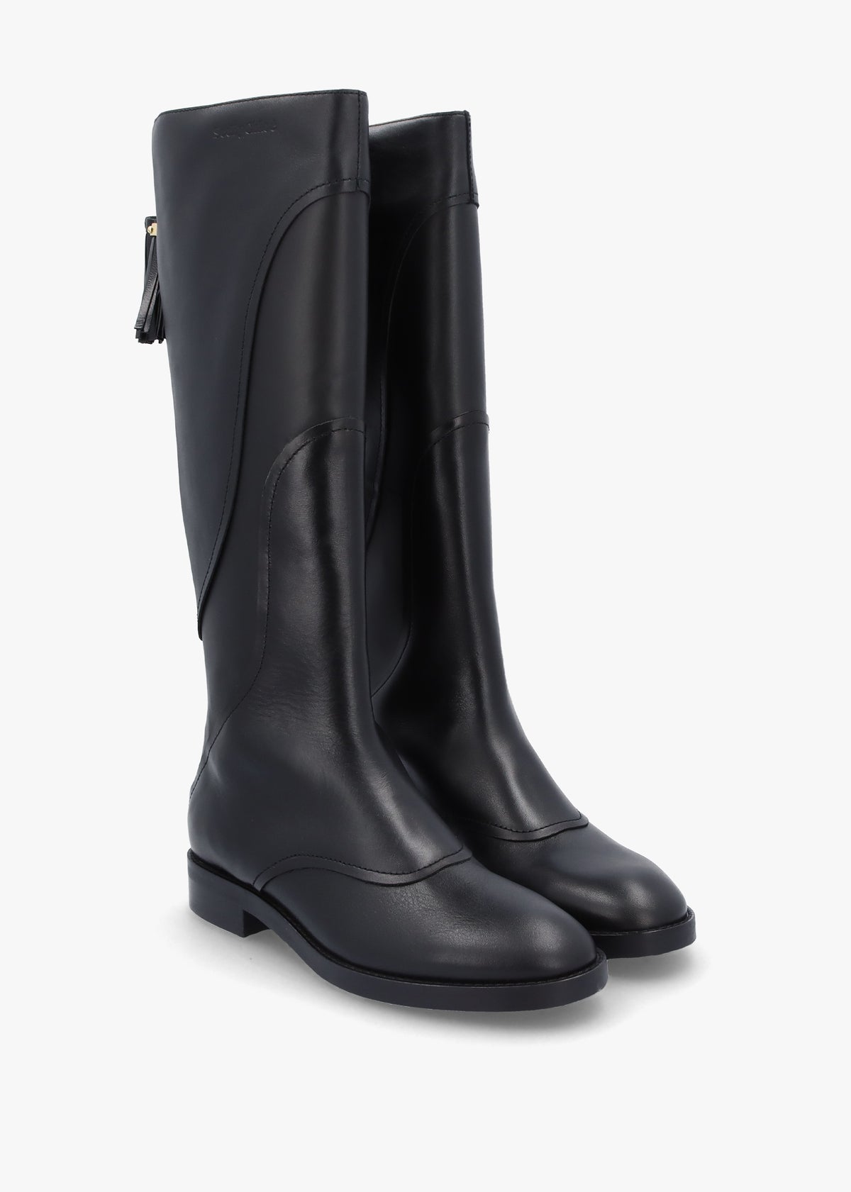 Tassel Patchwork Black Leather Knee Boots
