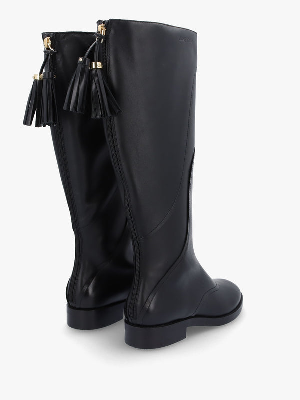Tassel Patchwork Black Leather Knee Boots