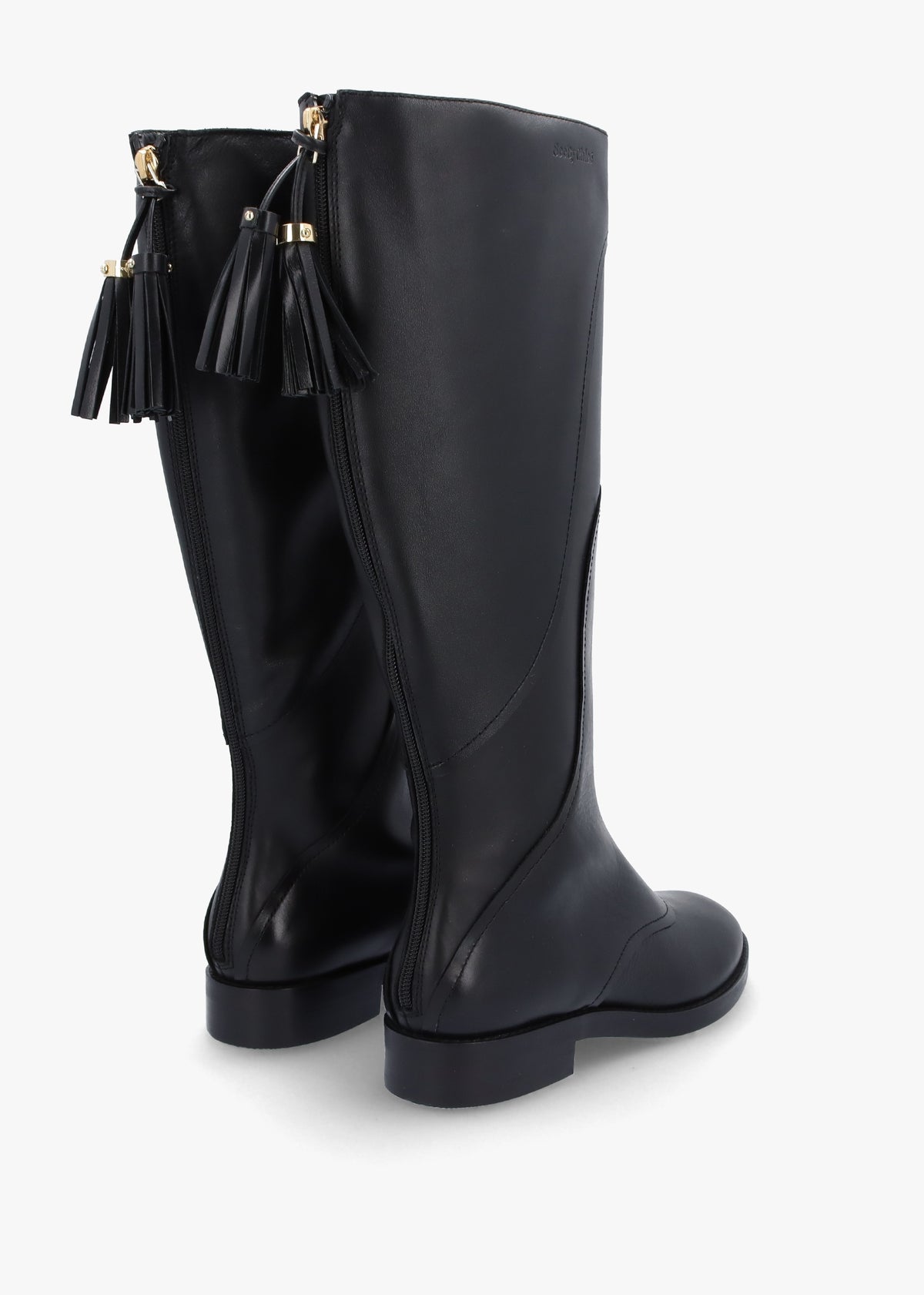 Tassel Patchwork Black Leather Knee Boots