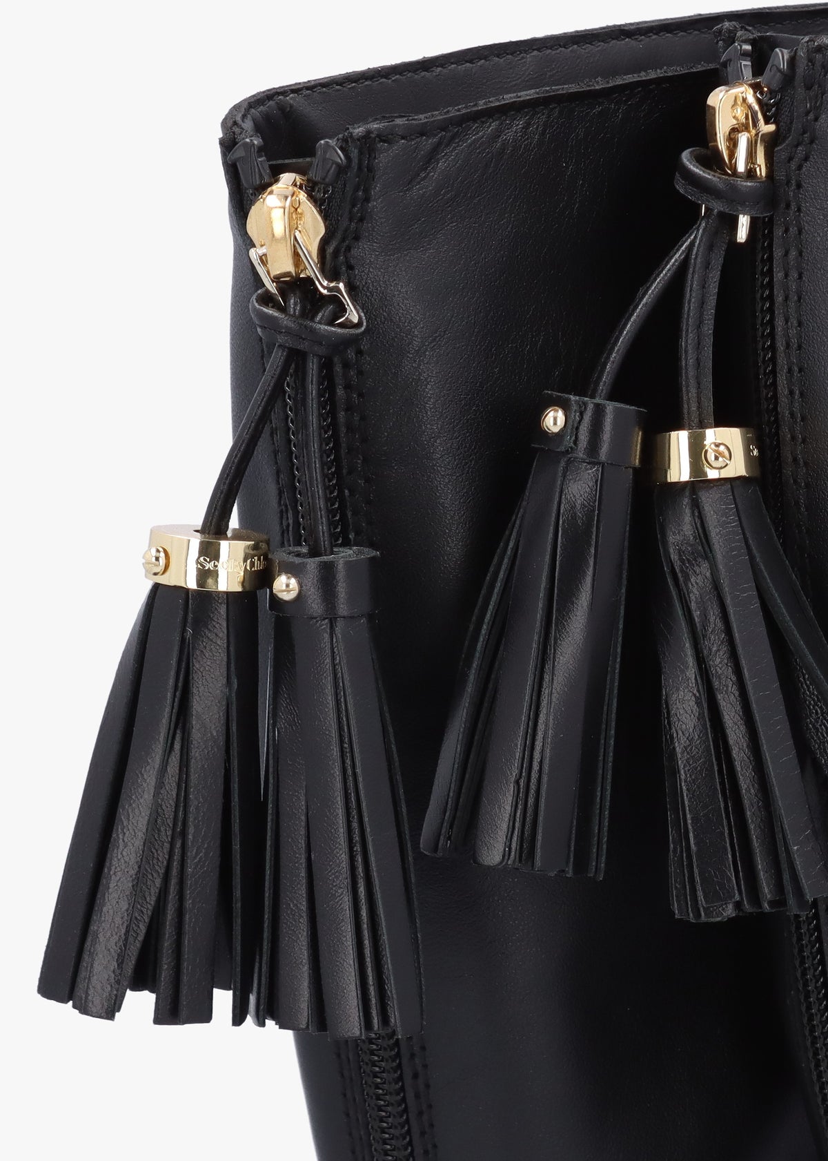 Tassel Patchwork Black Leather Knee Boots