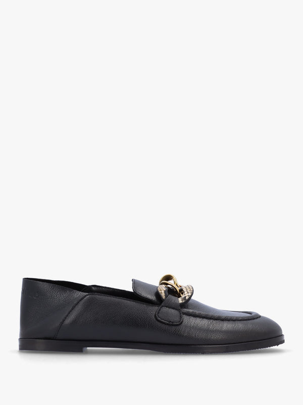 Chain Link Black Leather Loafers