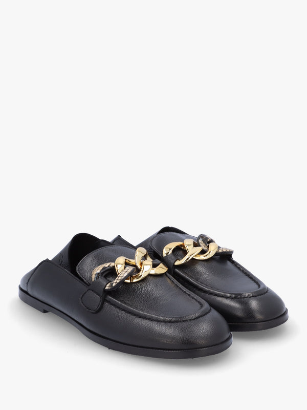 Chain Link Black Leather Loafers