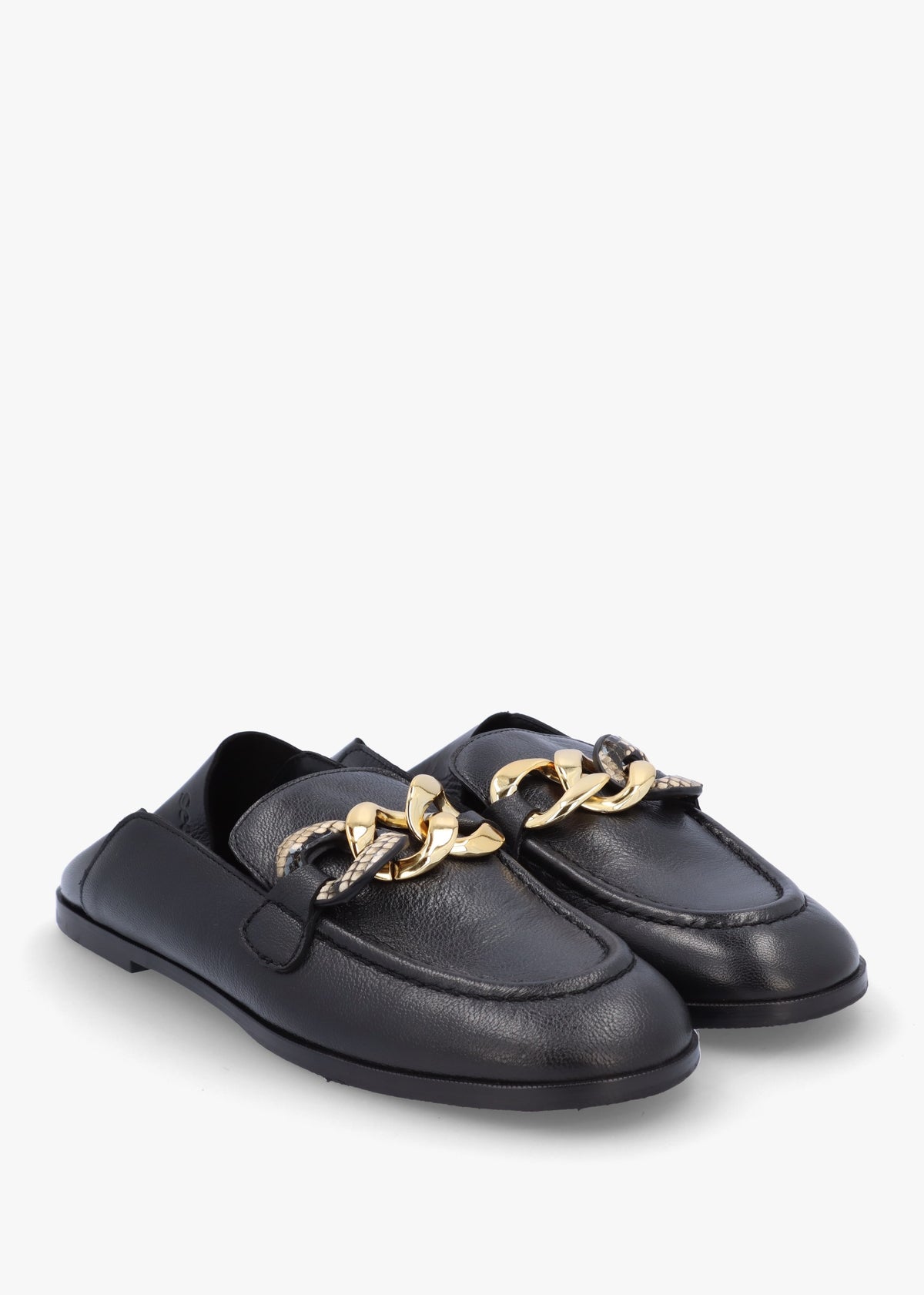 Chain Link Black Leather Loafers
