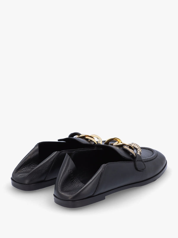 Chain Link Black Leather Loafers