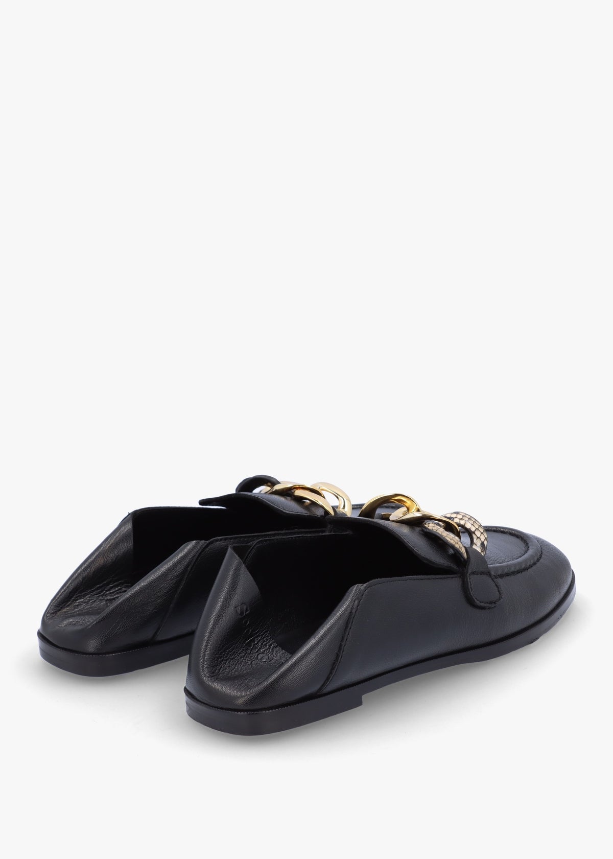 Chain Link Black Leather Loafers