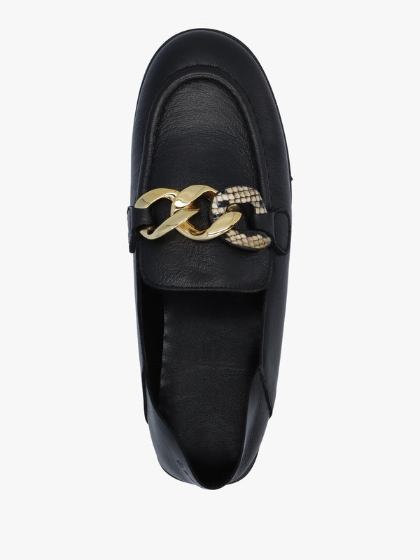 Chain Link Black Leather Loafers