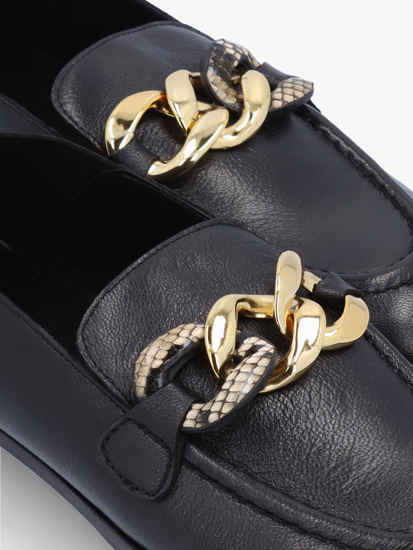 Chain Link Black Leather Loafers