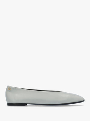 Grey Leather Square Toe Ballet Pumps