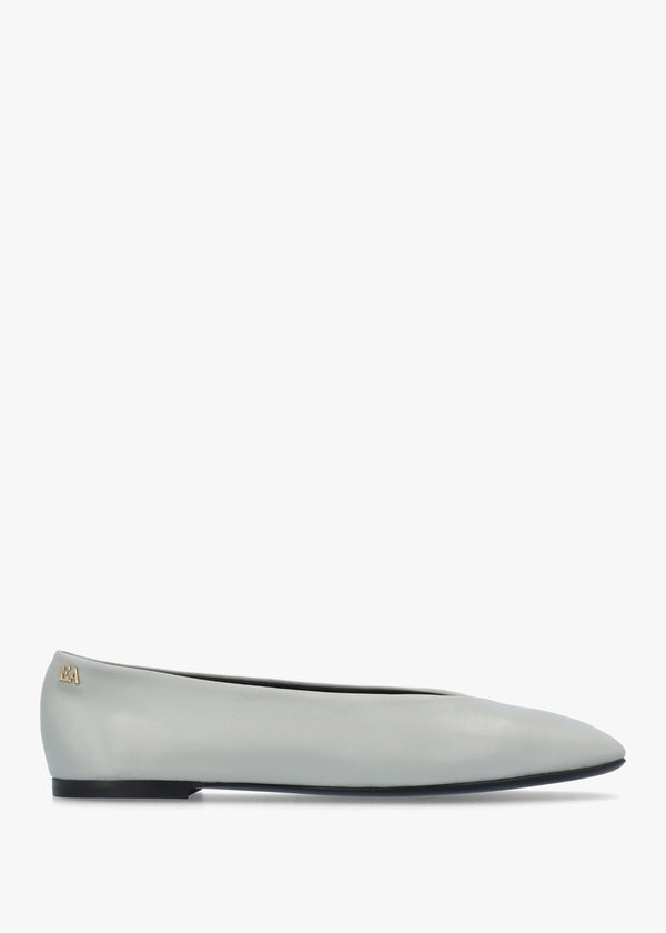 Grey Leather Square Toe Ballet Pumps