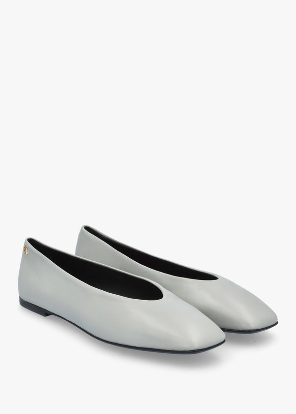 Grey Leather Square Toe Ballet Pumps
