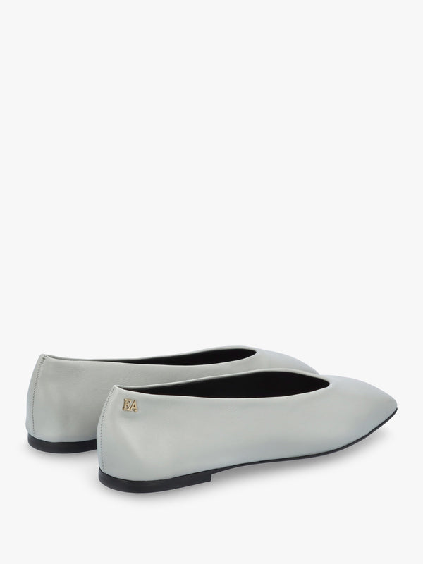 Grey Leather Square Toe Ballet Pumps