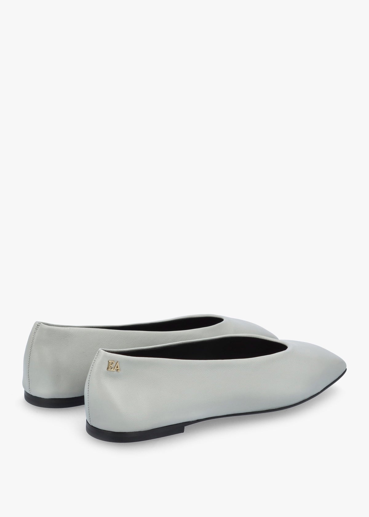 Grey Leather Square Toe Ballet Pumps