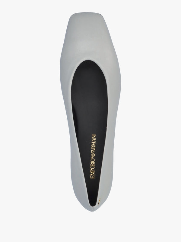 Grey Leather Square Toe Ballet Pumps