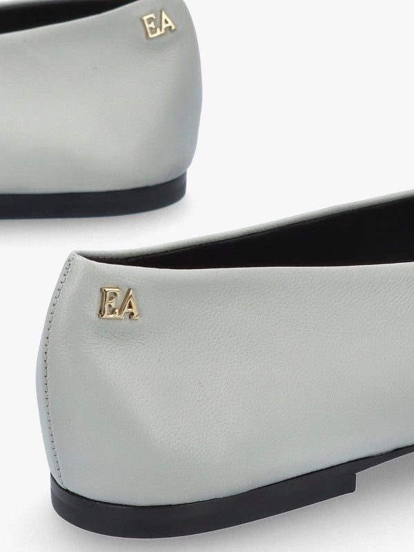 Grey Leather Square Toe Ballet Pumps