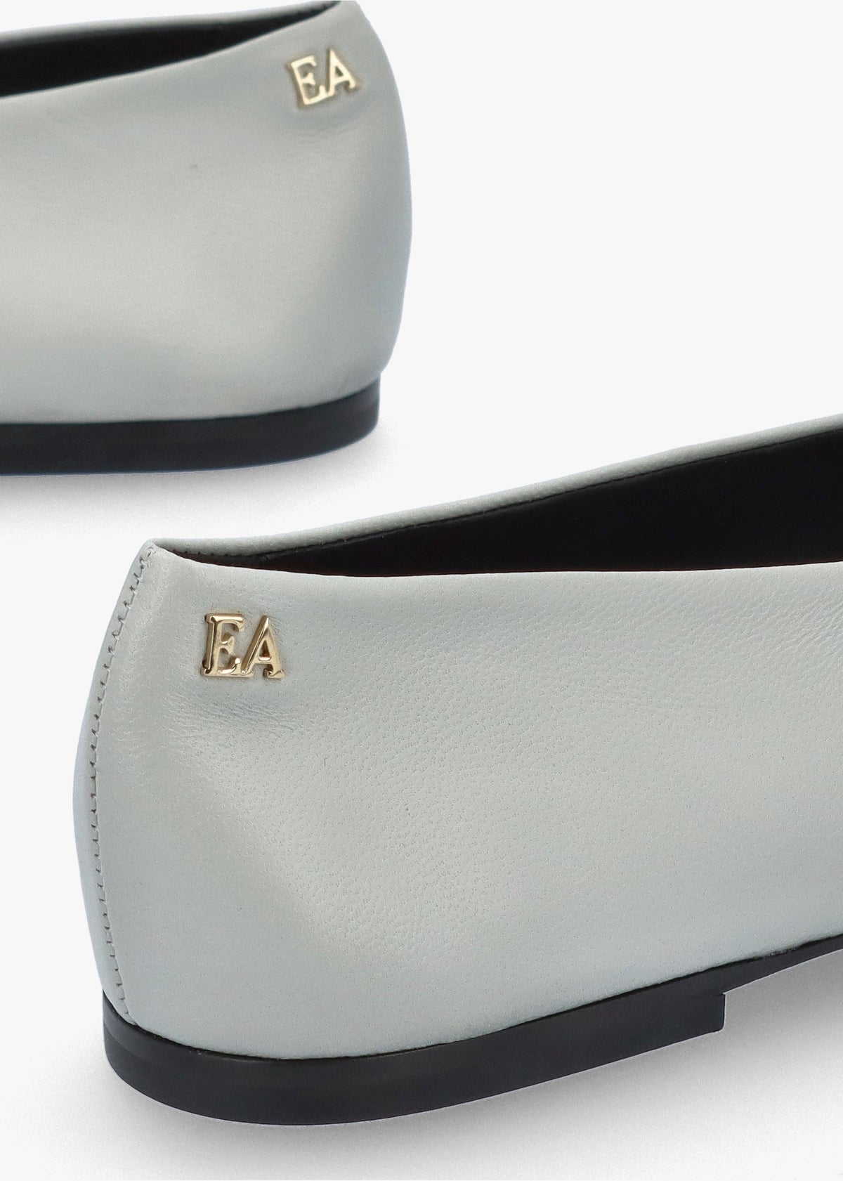 Grey Leather Square Toe Ballet Pumps