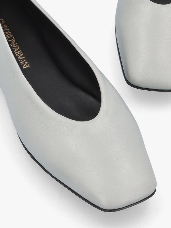 Grey Leather Square Toe Ballet Pumps