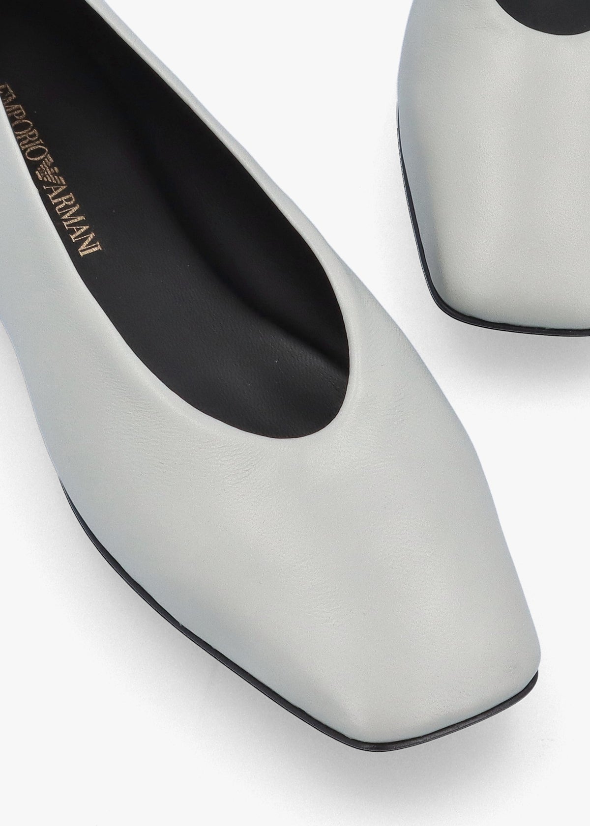 Grey Leather Square Toe Ballet Pumps