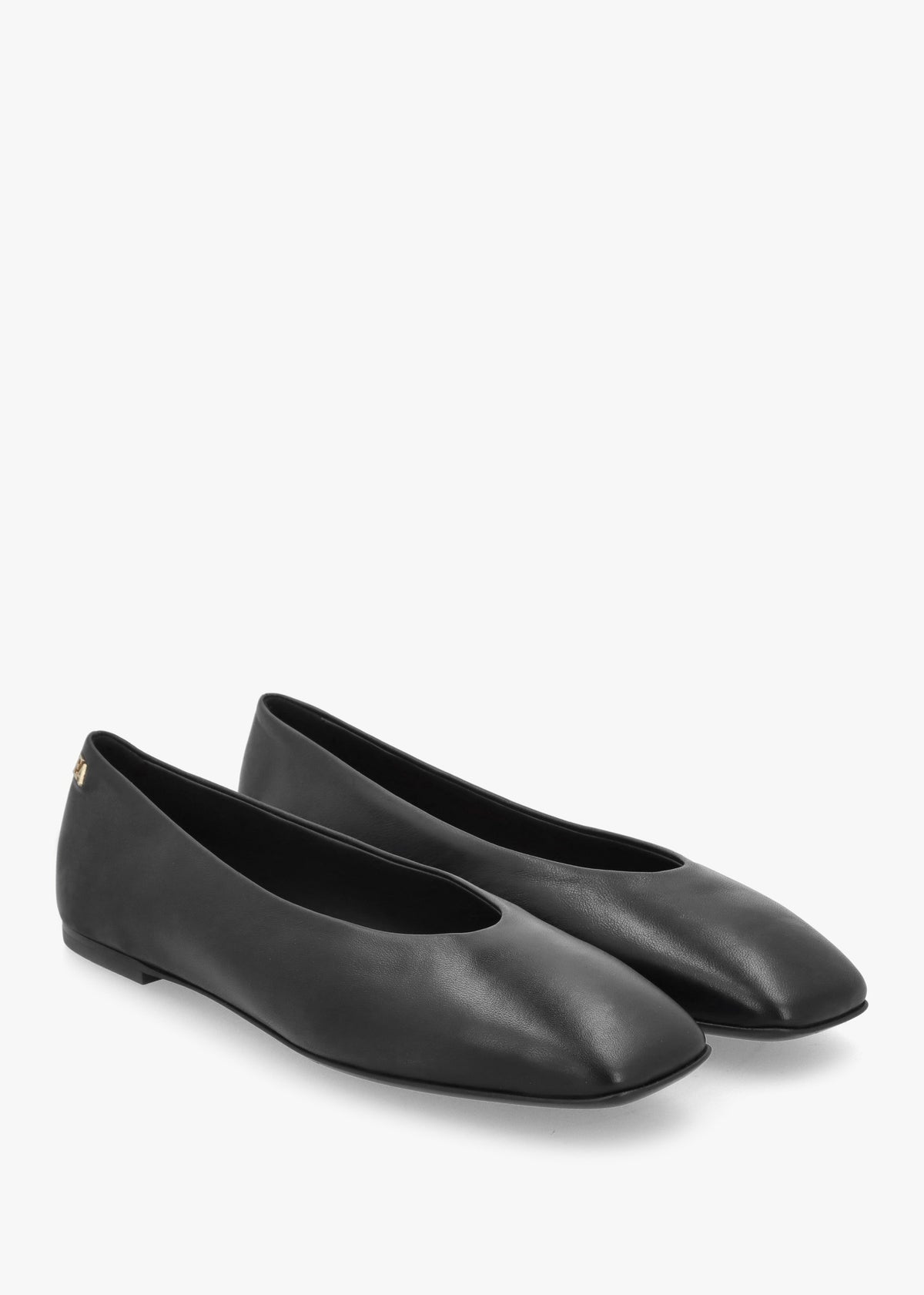 Black Leather Square Toe Ballet Pumps
