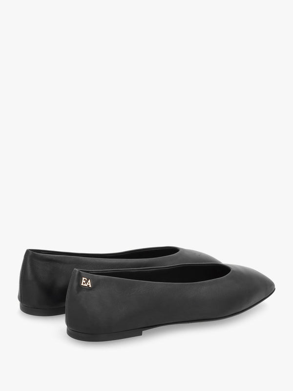 Black Leather Square Toe Ballet Pumps