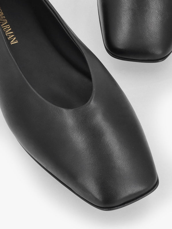 Black Leather Square Toe Ballet Pumps