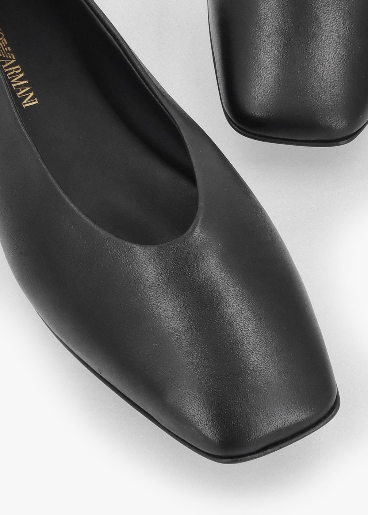 Black Leather Square Toe Ballet Pumps