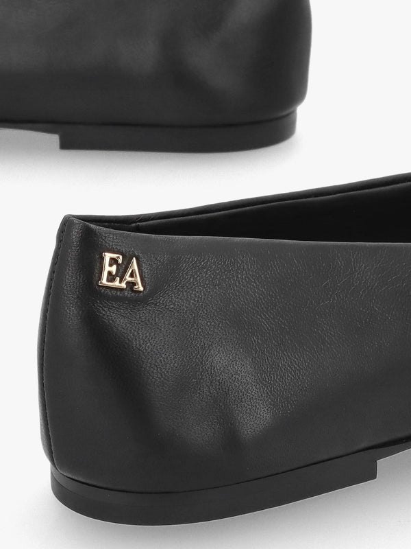 Black Leather Square Toe Ballet Pumps