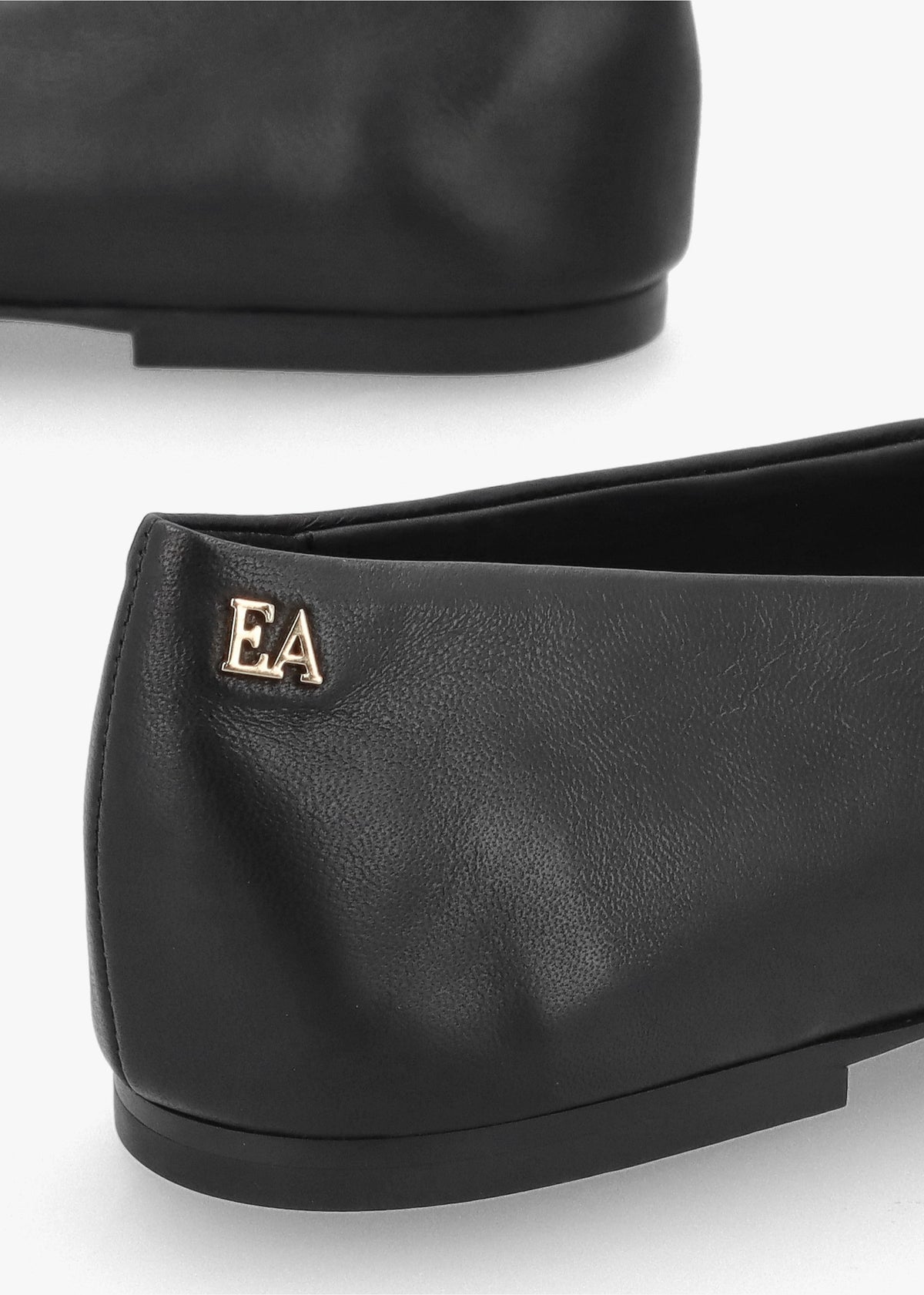 Black Leather Square Toe Ballet Pumps