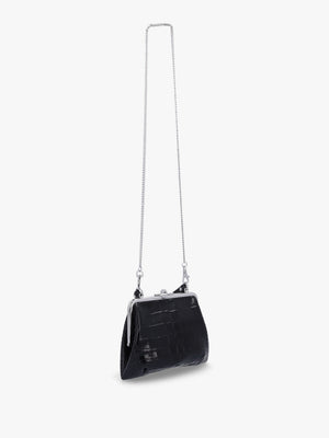 Granny Frame Black Leather Croc Embossed Purse