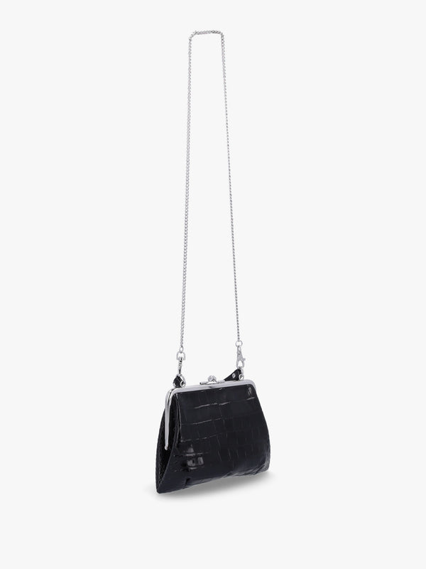 Granny Frame Black Leather Croc Embossed Purse