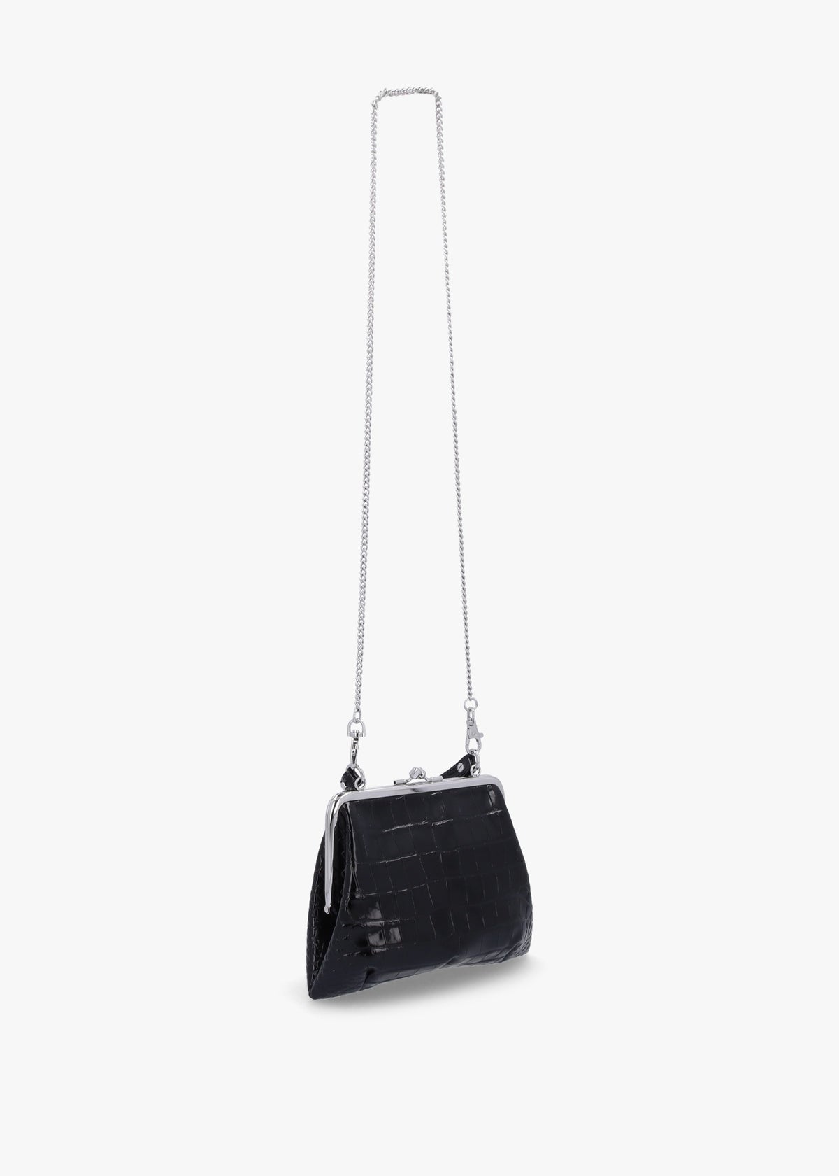 Granny Frame Black Leather Croc Embossed Purse
