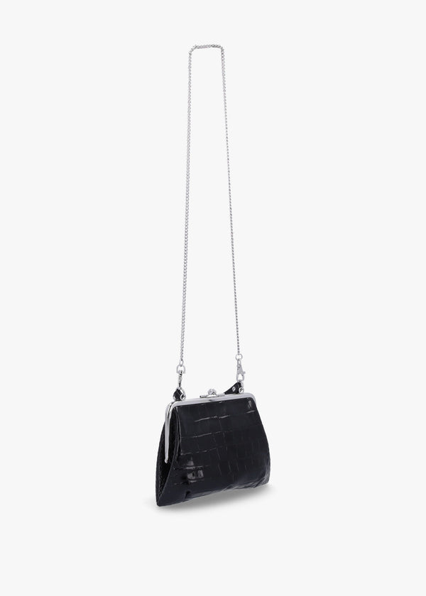 Granny Frame Black Leather Croc Embossed Purse