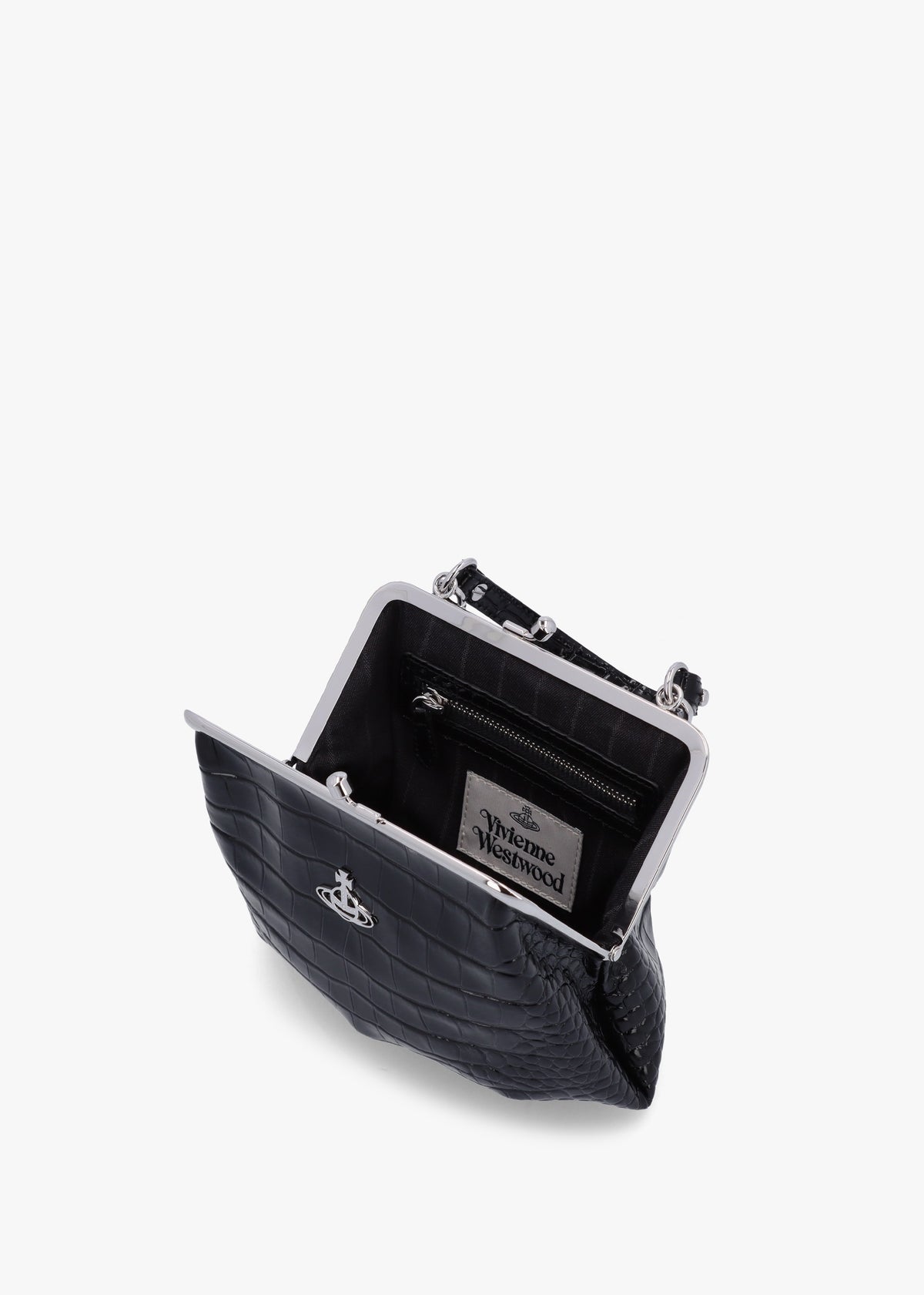 Granny Frame Black Leather Croc Embossed Purse