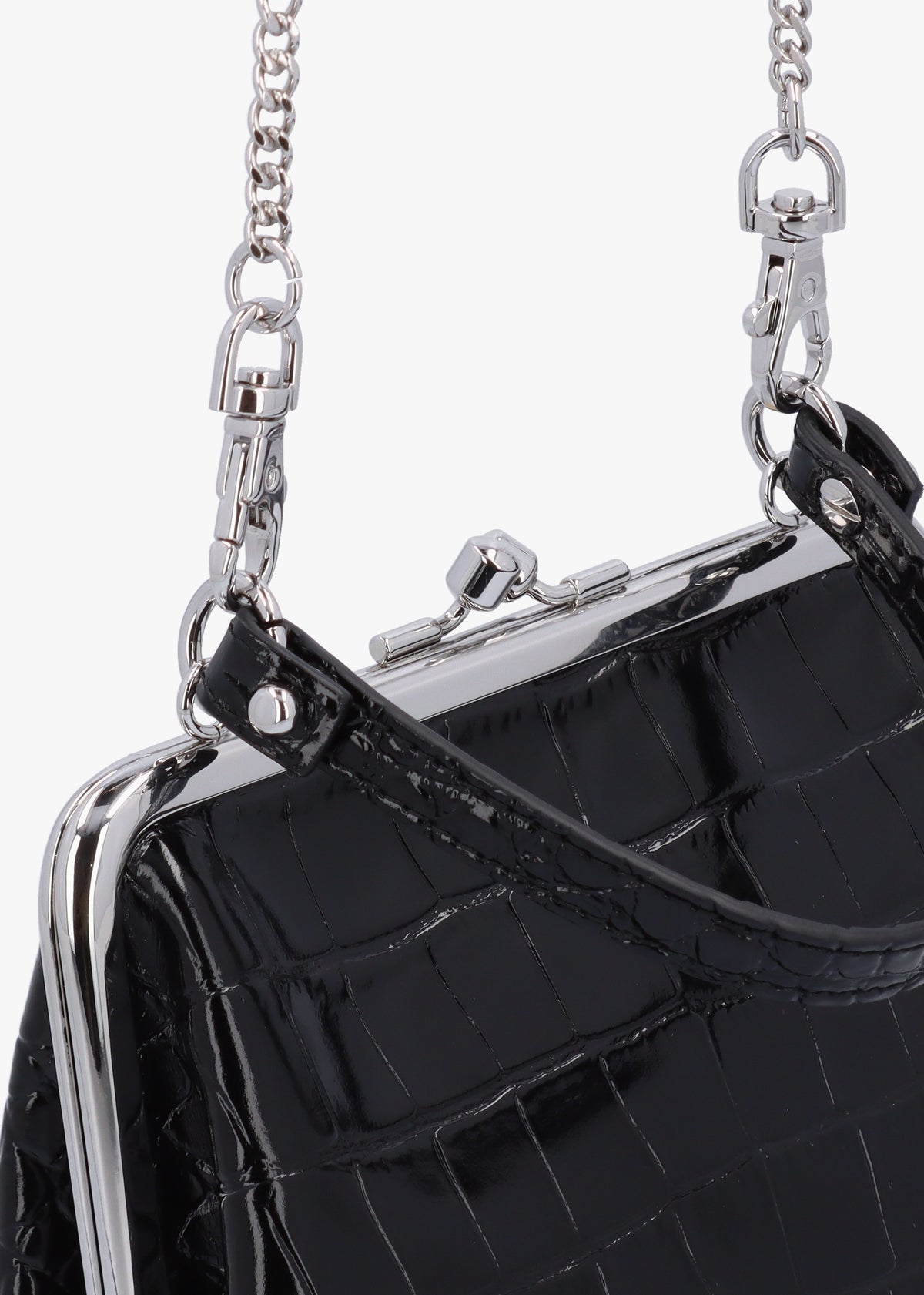 Granny Frame Black Leather Croc Embossed Purse