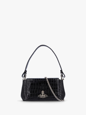 Hazel Medium Black Croc Embossed Shoulder Bag