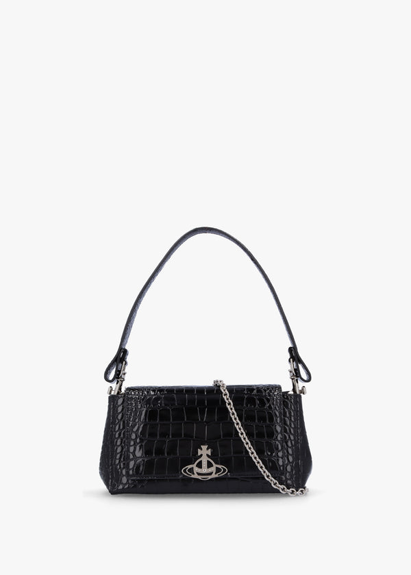 Hazel Medium Black Croc Embossed Shoulder Bag