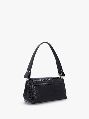 Hazel Medium Black Croc Embossed Shoulder Bag