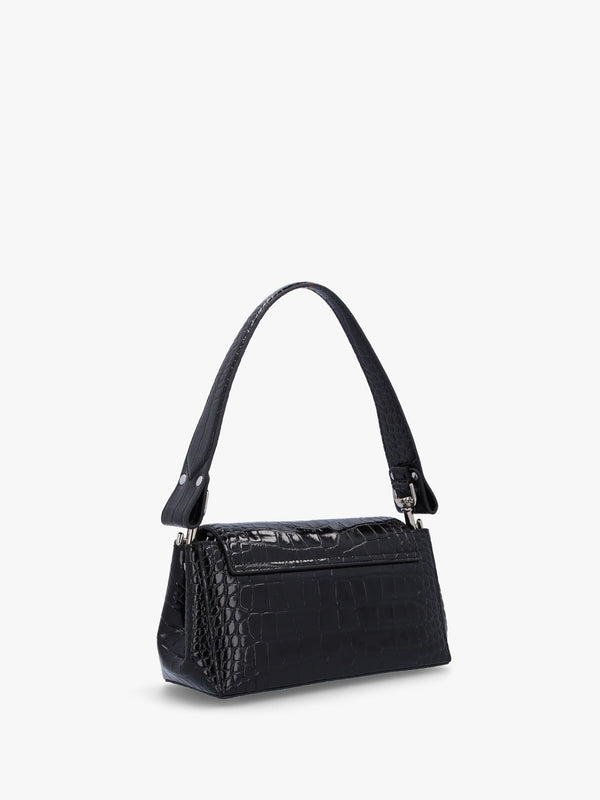 Hazel Medium Black Croc Embossed Shoulder Bag