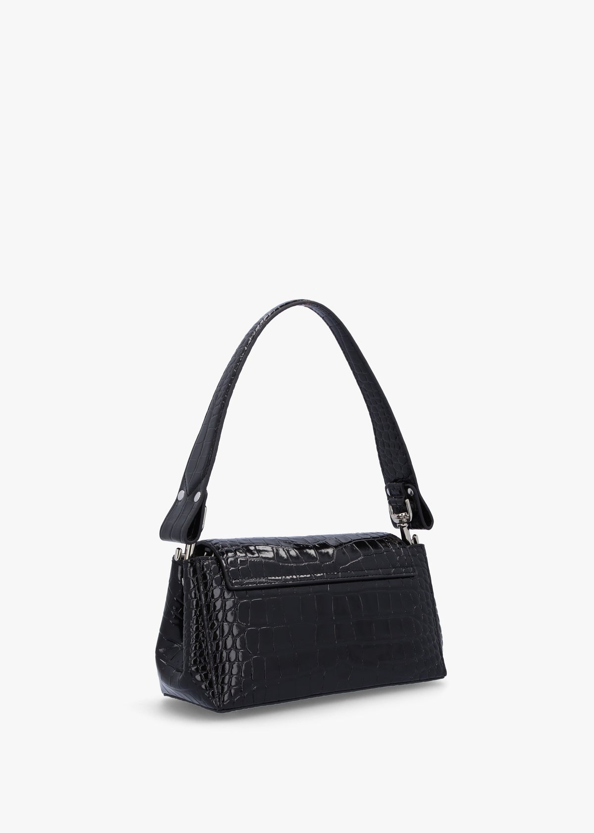 Hazel Medium Black Croc Embossed Shoulder Bag